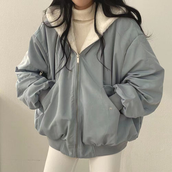 Korean style two-sided cotton jacket with zipper